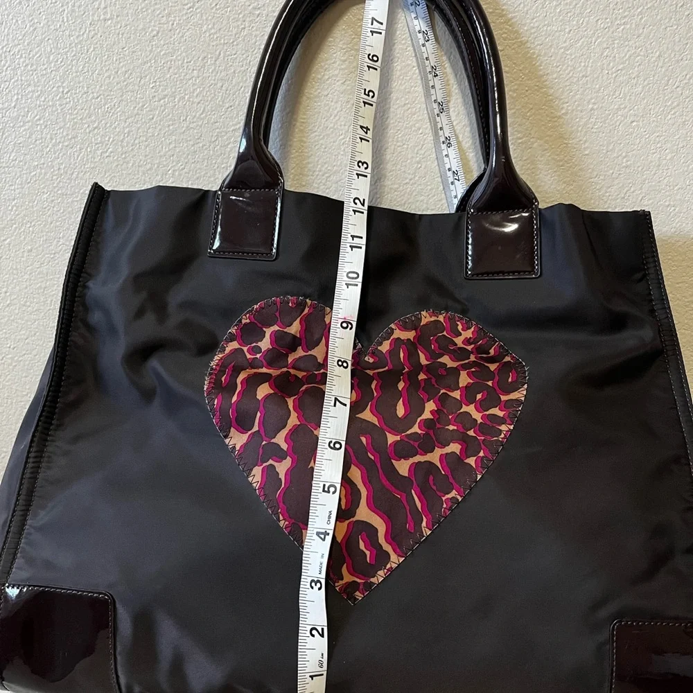 Tory Burch World Drive Black and Brown Leopard Heart Tote
